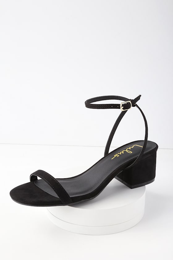 Julie Black Suede Ankle Strap Heels