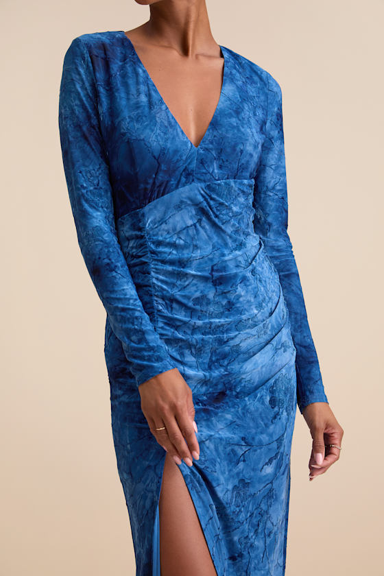 Dynamic Sensation Blue Floral Velvet Burnout Maxi Dress