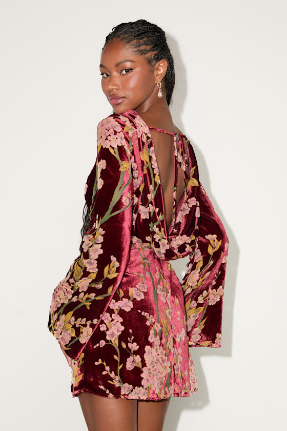 Charismatic Influence Red Burnout Velvet Cowl Back Mini Dress