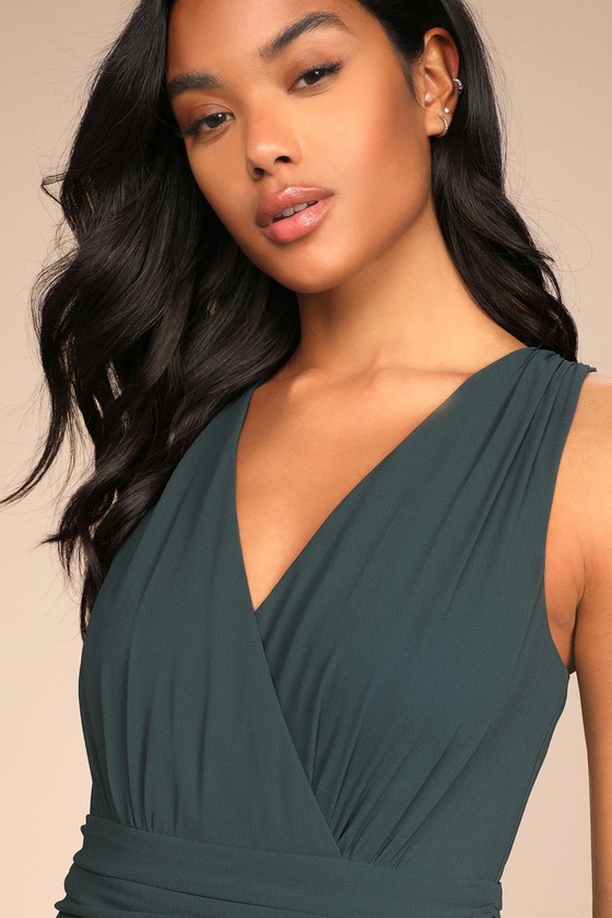 Thoughts of Hue Emerald Green Surplice Maxi Dress