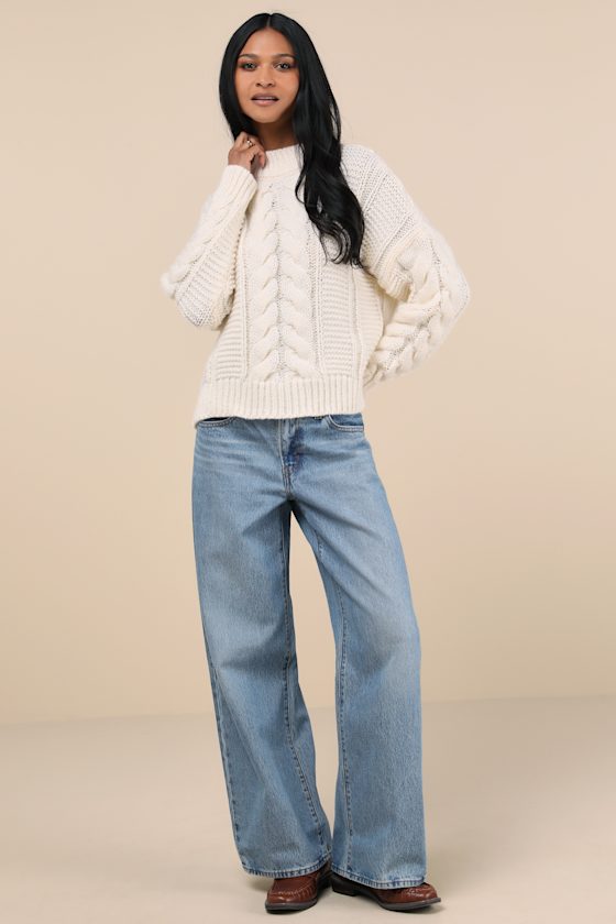 Timeless Warmth Ivory Cable Knit Pullover Sweater