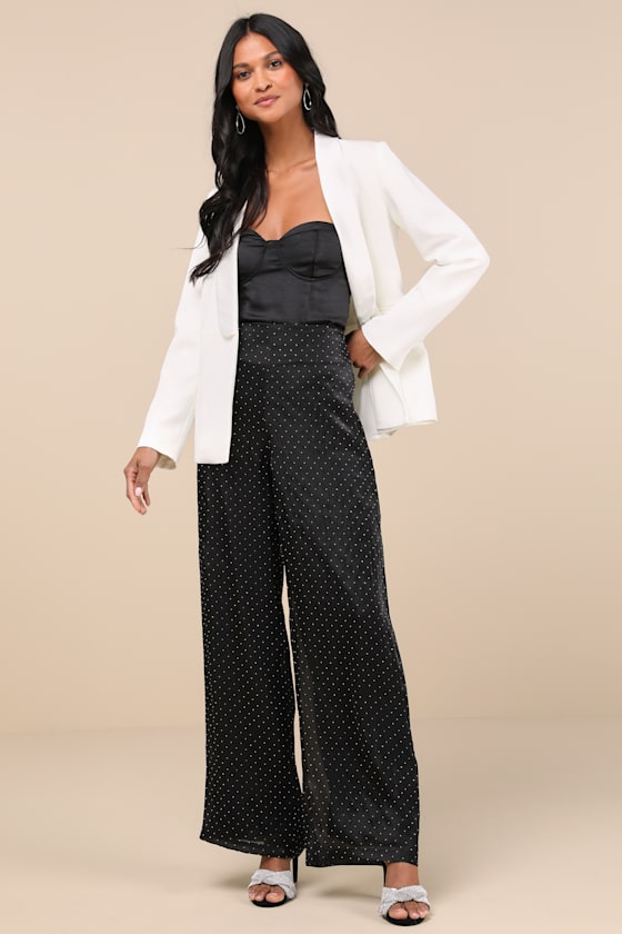 Memorable Style Black Satin Wide-Leg Pants
