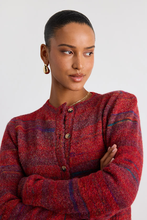 Haller Red Space Dye Cropped Cardigan Sweater