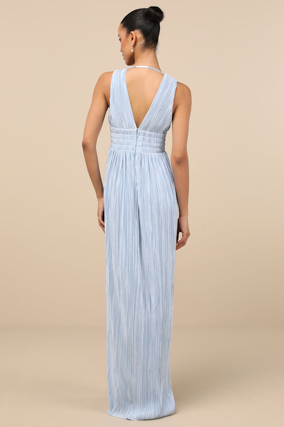 Melitta Light Blue Plisse Sash Maxi Dress
