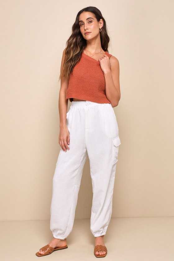 Get the Look Rust Orange Loose Knit Sweater Tank Top