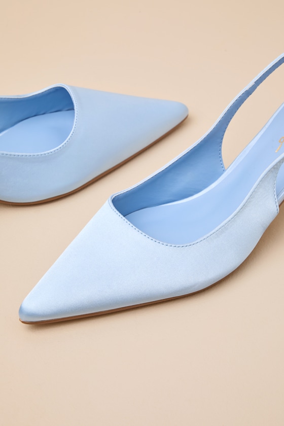 Agnesca Baby Blue Satin Slingback Kitten Heel Pumps