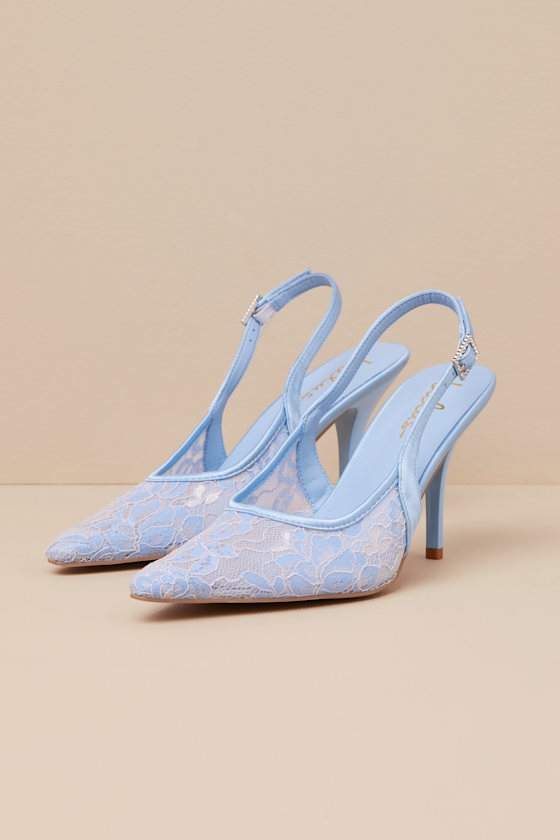 Ardelle White and Blue Lace Slingback Pumps