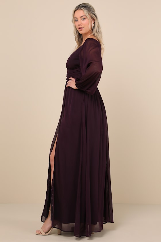 Enchant My Love Dark Purple V-Neck Long Sleeve Maxi Dress