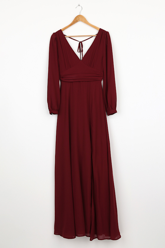 Love You So Burgundy Long Sleeve Maxi Dress