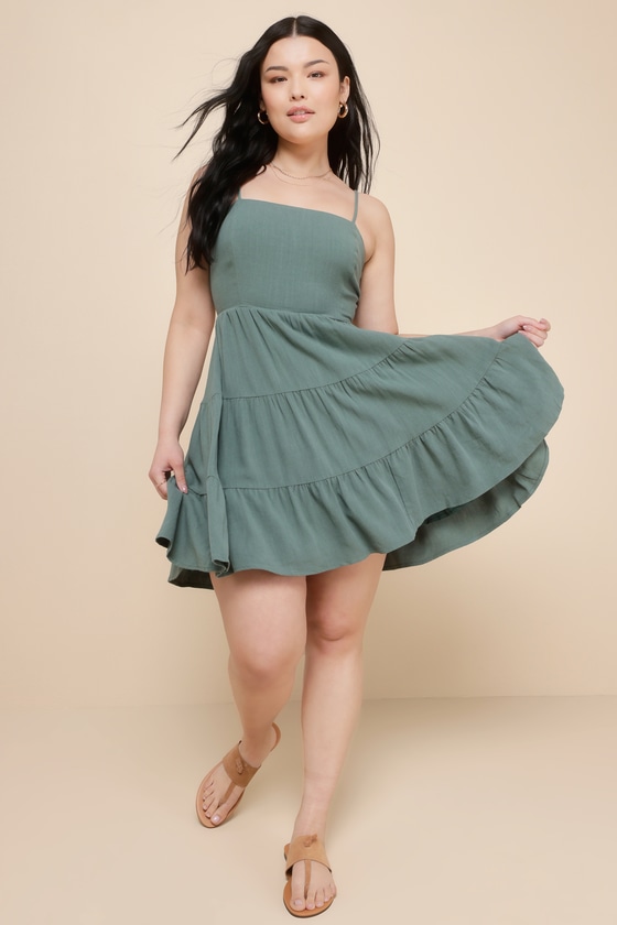 Make a Day of It Green Cutout Tiered Mini Dress