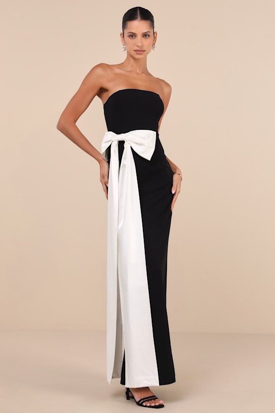 Marvelous Vision Black Strapless Bow Column Maxi Dress
