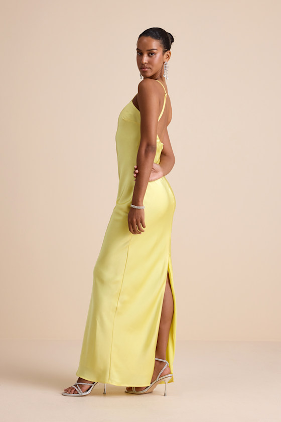 Janet Light Yellow Satin Slip Maxi Dress