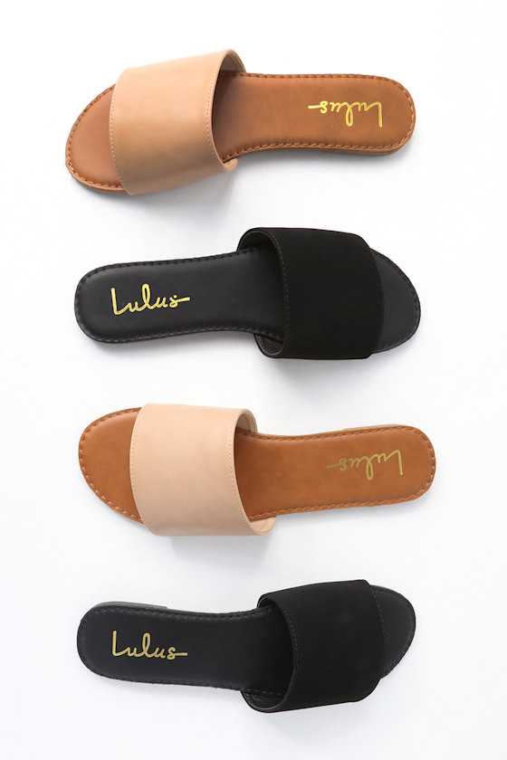 Addison Black Nubuck Slide Sandals