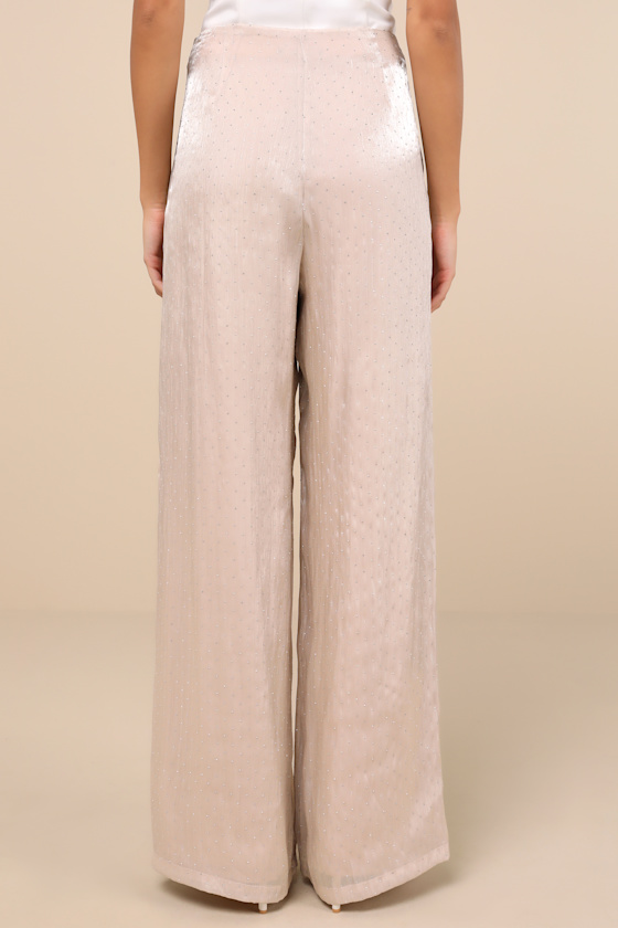 Memorable Style Champagne Satin Wide-Leg Pants