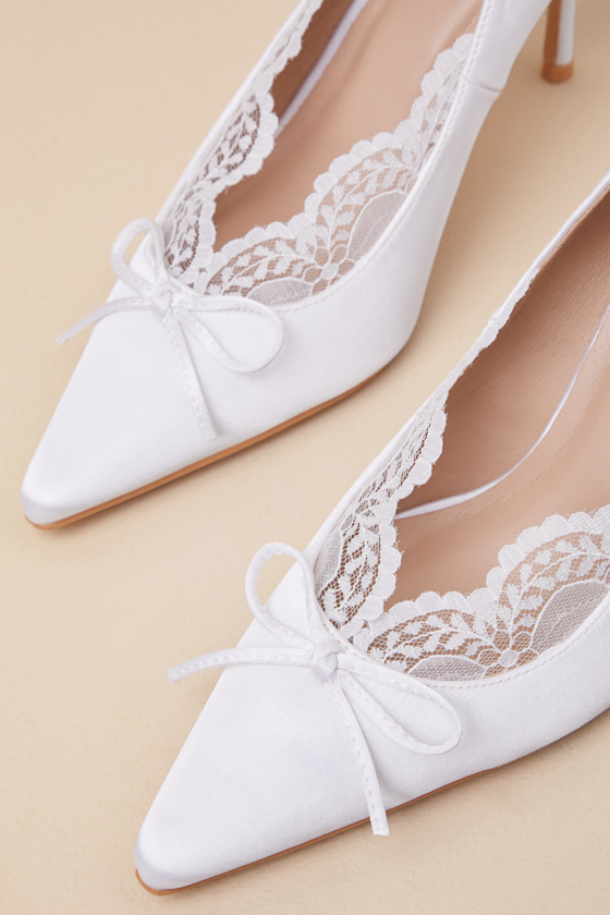 Calandre White Satin Pointed-Toe Pumps