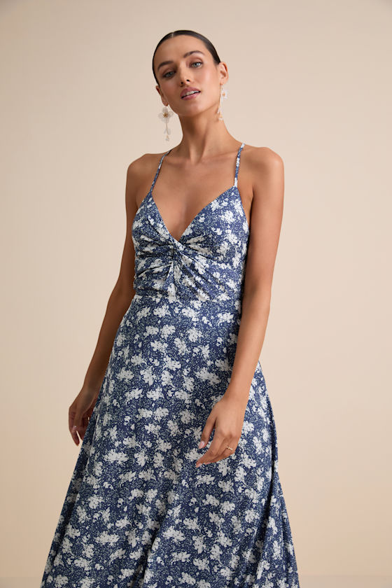 Picturesque Moments Blue Floral Print Strappy Maxi Dress
