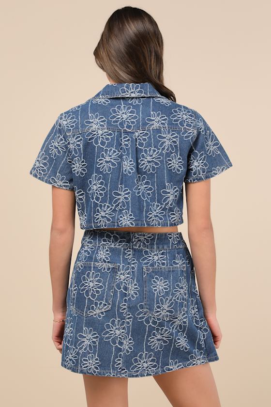 Nicest Aura Medium Wash Embroidered Denim Two-Piece Dress