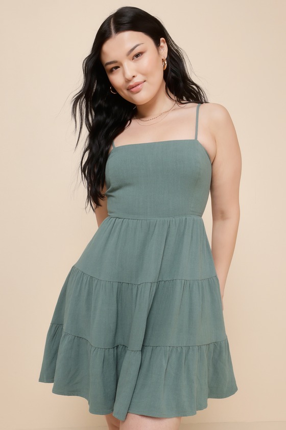 Make a Day of It Green Cutout Tiered Mini Dress