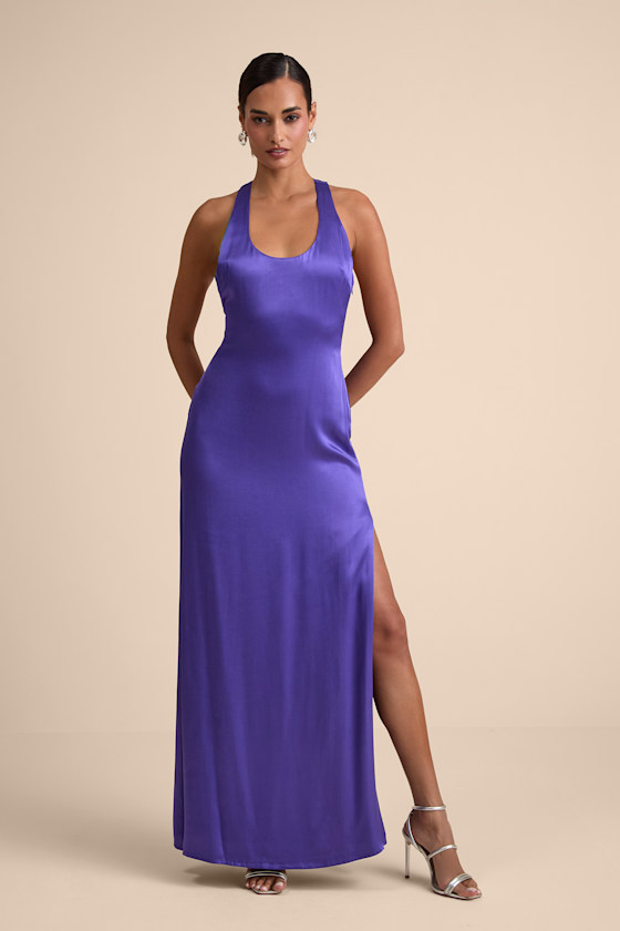 Organa Purple Satin Racerback Maxi Dress