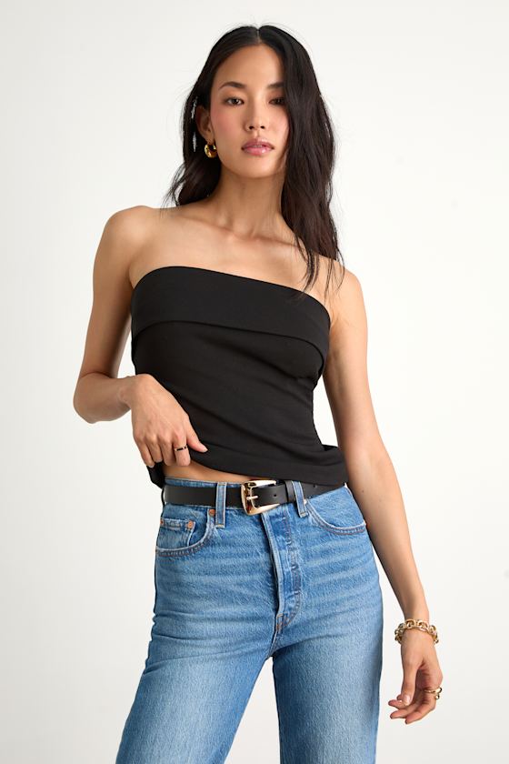 Nikora Black Ponte Knit Strapless Top