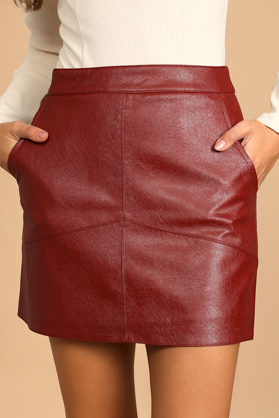 Harley Burgundy Vegan Leather Mini Skirt