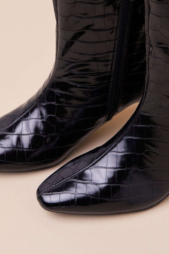 Rohmer Black Croc-Embossed Over-the-Knee Boots