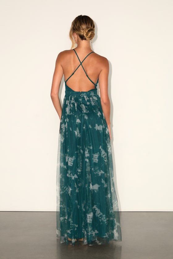 Elegant Moment Emerald Green Tie-Dye Backless Maxi Dress