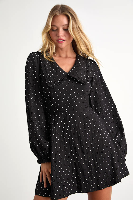 Sweetie Aura Black and White Polka Dot Mini Dress