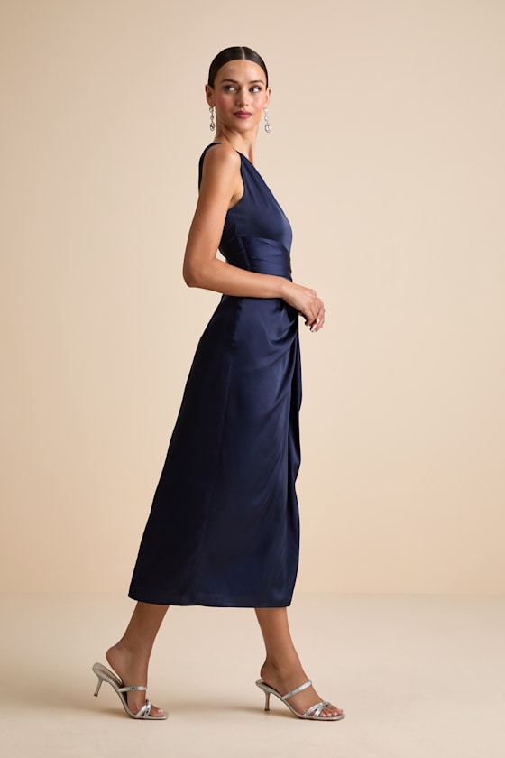Rhema Navy Satin Midi Dress