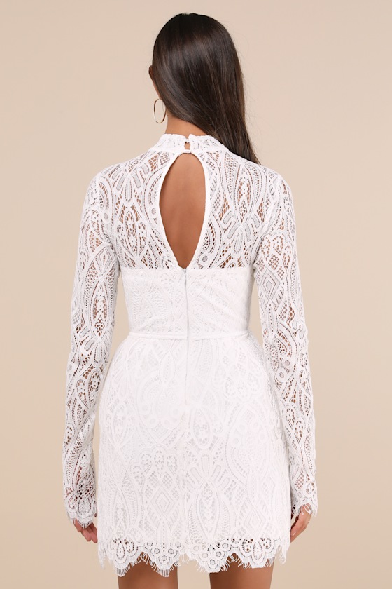 Gorgeous Attraction White Lace Structured Long Sleeve Mini Dress