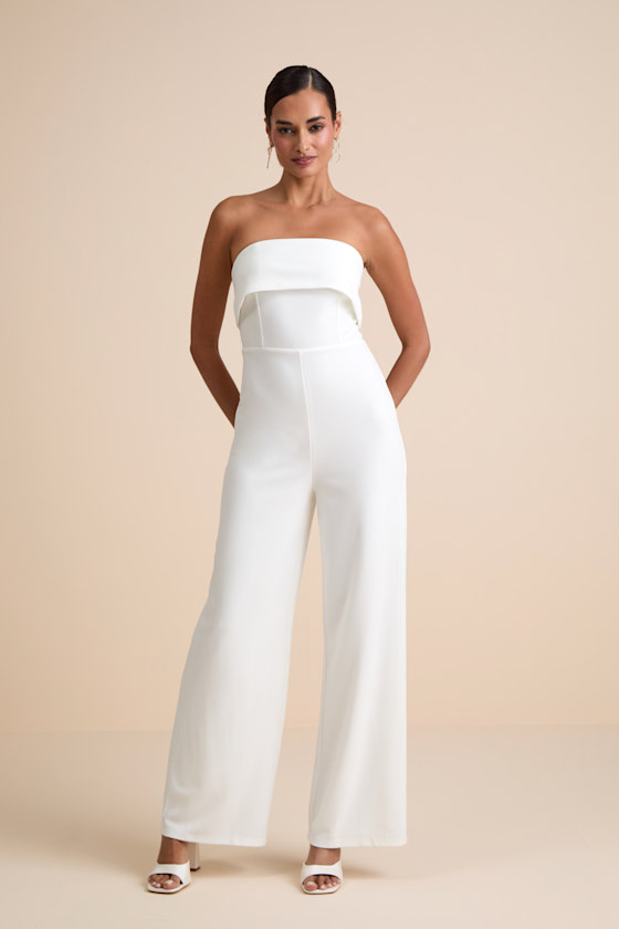 Carmo White Strapless Straight Leg Jumpsuit