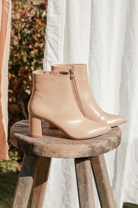 Sarai Light Nude Pointed-Toe Ankle Booties