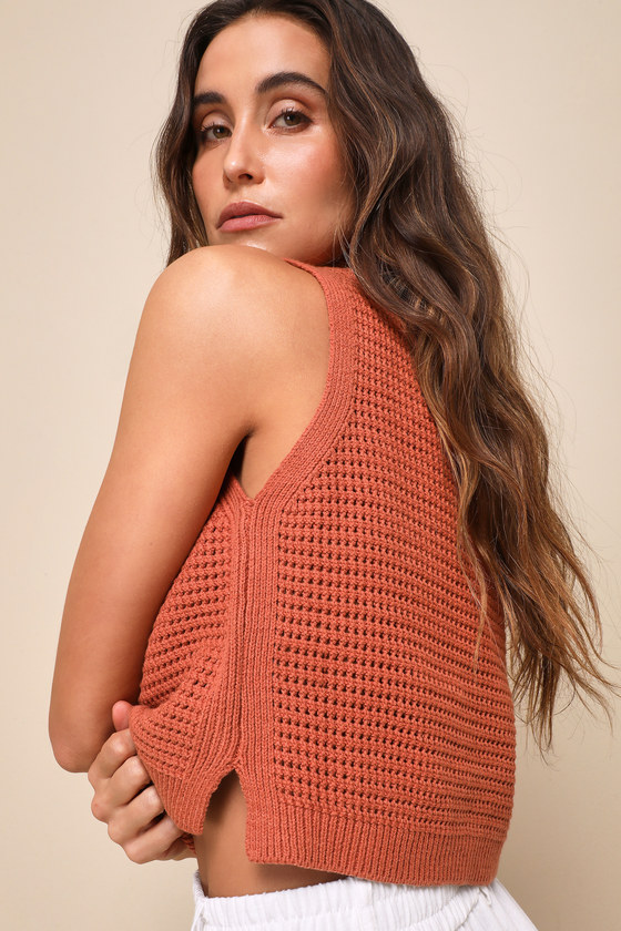 Get the Look Rust Orange Loose Knit Sweater Tank Top