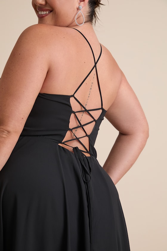 Romantically Speaking Black Cowl Lace-Up Maxi Dress