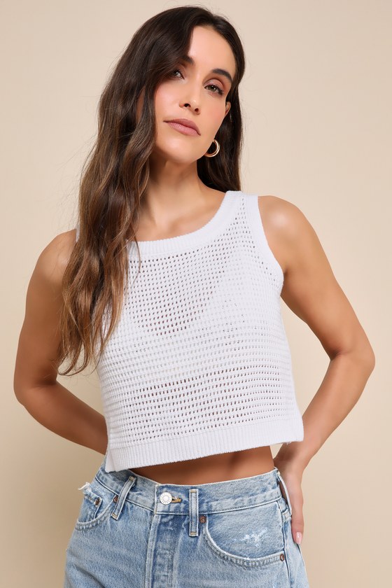 Get the Look White Loose Knit Sweater Tank Top
