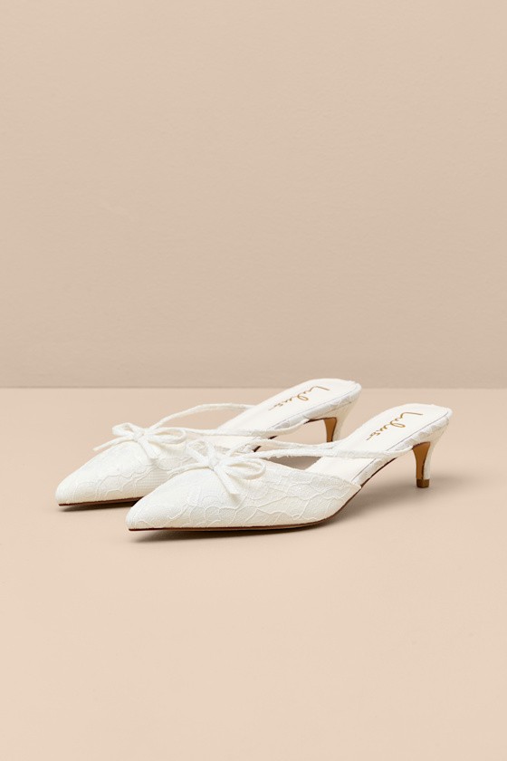 Sarita White Lace Pointed-Toe Mule Pumps
