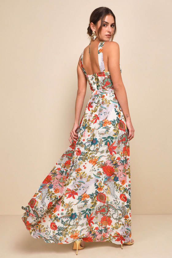Lilja Cream Floral Print Maxi Dress