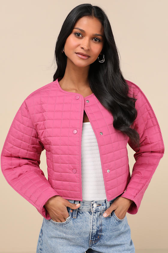 Denny Hot Pink Quilted Cropped Jacket