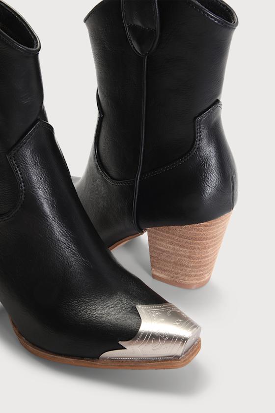 Naiya Black Western Ankle Boots