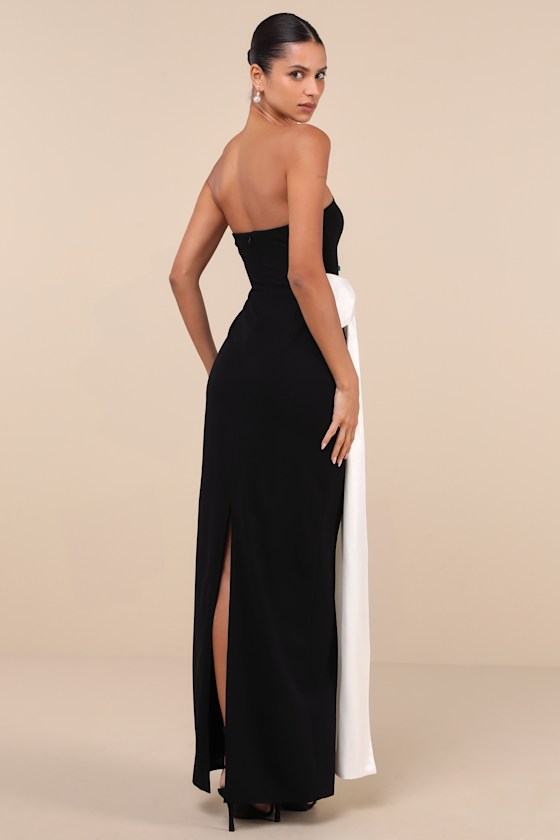 Marvelous Vision Black Strapless Bow Column Maxi Dress