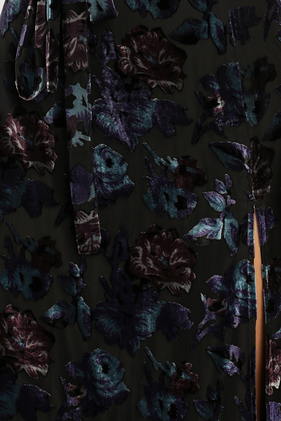 Pretty Companion Black Floral Velvet Burnout Maxi Dress