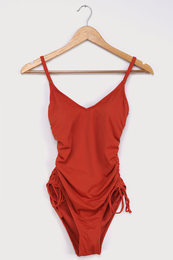 Sunny Side Rust Orange Ribbed One-Piece Swimsuit