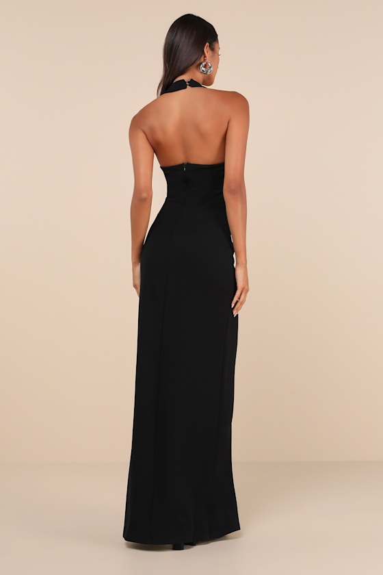 Unforgettable Composure Black Asymmetrical Halter Maxi Dress