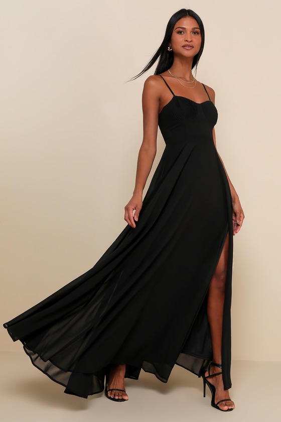 Cause for Commotion Black Pleated Bustier Maxi Dress