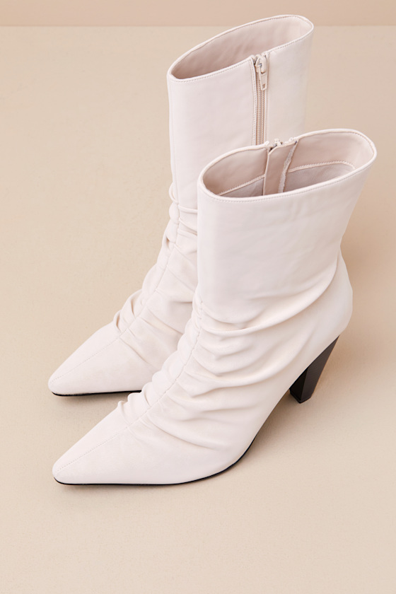 Klint Bone Suede Ruched Pointed-Toe Ankle Boots