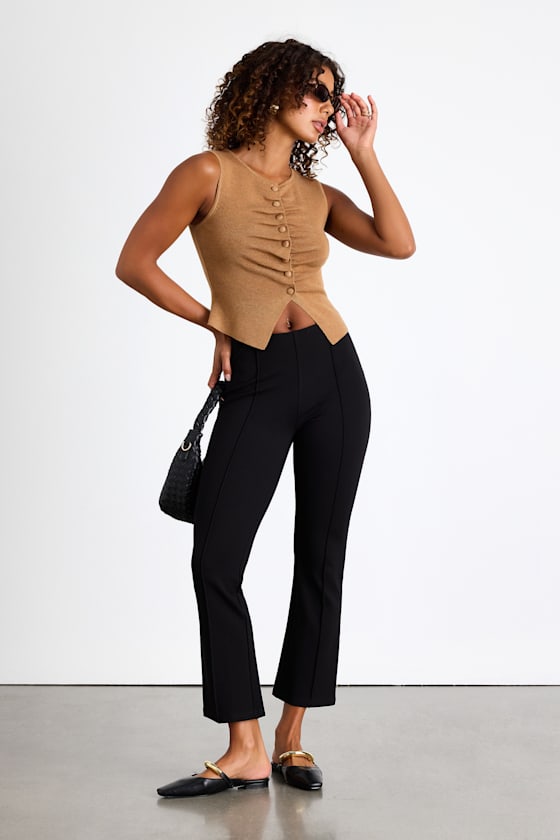 Quinn Black Seamed Mid-Rise Cropped Flare Pants