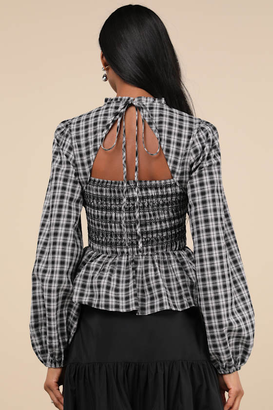 Undeniable Crush Black Plaid Smocked Top