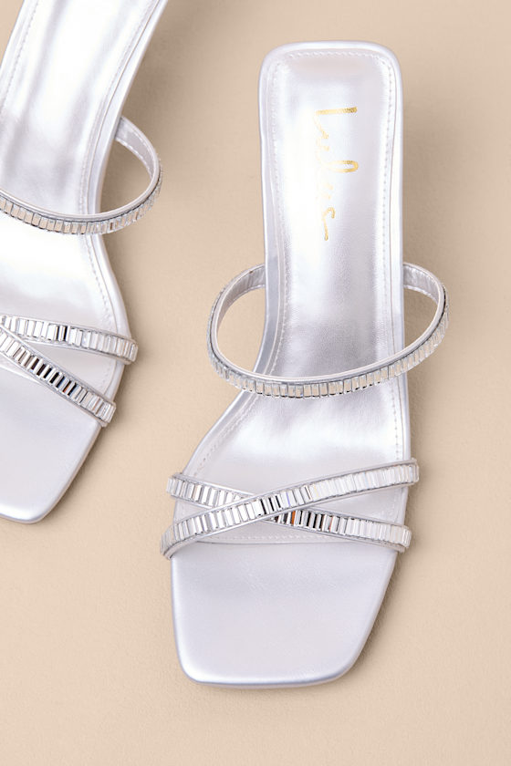 Tommaso Silver Rhinestone Slide High Heel Sandals