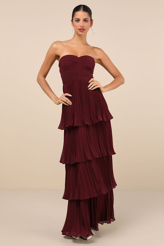Seriously Sensational Plum Purple Strapless Tiered Maxi Dress
