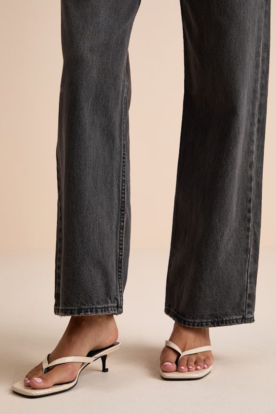 Massima Bone Croc-Embrossed Thong Kitten Heel Sandals